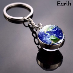 Galaxy Solar System Glow in the Dark Double Side Glass Ball Planet Keychain Ring earth