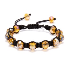 Fashion Crystal Beaded Bracelet Adjustable Braided Rope Lucky Bangle Women Gift yellow