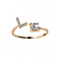 Unisex Gold Color A-Z 26 Letters Initial Name Rings Geometric Alloy wiht Rhinestone Open Cuff Finger Rings Engagement Jewelry L