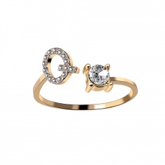 Unisex Gold Color A-Z 26 Letters Initial Name Rings Geometric Alloy wiht Rhinestone Open Cuff Finger Rings Engagement Jewelry Q