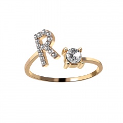Unisex Gold Color A-Z 26 Letters Initial Name Rings Geometric Alloy wiht Rhinestone Open Cuff Finger Rings Engagement Jewelry R