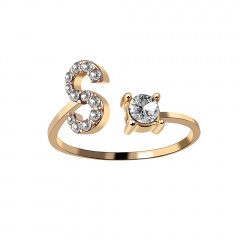Unisex Gold Color A-Z 26 Letters Initial Name Rings Geometric Alloy wiht Rhinestone Open Cuff Finger Rings Engagement Jewelry S