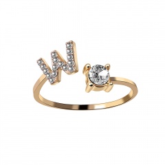 Unisex Gold Color A-Z 26 Letters Initial Name Rings Geometric Alloy wiht Rhinestone Open Cuff Finger Rings Engagement Jewelry W