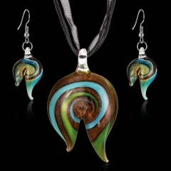 Spiral flower pendant glass necklace earring set helix