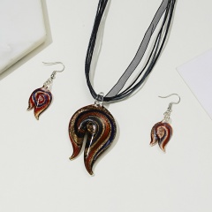 Spiral flower pendant glass necklace earring set colours