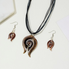 Spiral flower pendant glass necklace earring set Glass