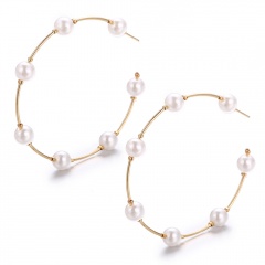 Geometric C-shaped Pearl Big Hoop Earrings Wholesale Pearl