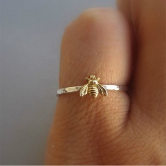 Simple Tiny Gold Copper Bee Rings Hammered Band Ring Jewelry Size 7 Bee