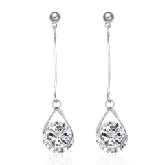 Crystal Waterdrop Silver Long Earring for Women Gemstone Dangle Earring Jewelry Gift Waterdrop