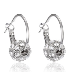 Fashion Rhinestone Ball Round Hook Eearring Silver Alloy Drop Earring for Women Round