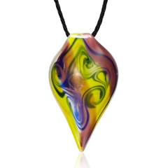 Colorful Glass Pendant Necklace with Black Rope Short Travel Gift Special Necklace for Men's Jewelry Yellow