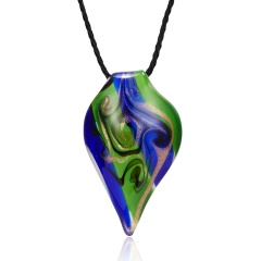 Colorful Glass Pendant Necklace with Black Rope Short Travel Gift Special Necklace for Men's Jewelry Green