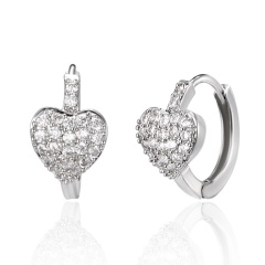 Fashion Heart Diamon Earring Gemstone Hook Silver Earring for Women's Jewelry Heart