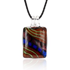 Fashion Summer Black Rope Short Necklace Square Glass Pendant Necklace Colorful Murano Glass Necklace Jewelry Brown