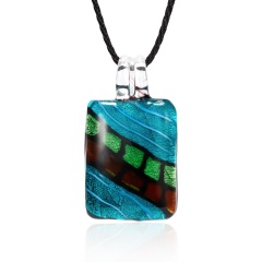 Fashion Summer Black Rope Short Necklace Square Glass Pendant Necklace Colorful Murano Glass Necklace Jewelry Blue