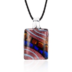 Fashion Summer Black Rope Short Necklace Square Glass Pendant Necklace Colorful Murano Glass Necklace Jewelry Purple