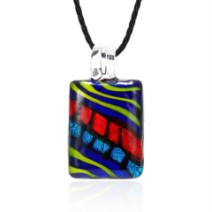 Fashion Summer Black Rope Short Necklace Square Glass Pendant Necklace Colorful Murano Glass Necklace Jewelry Dark Blue