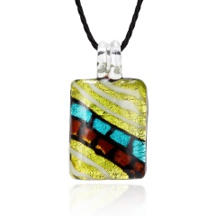 Fashion Summer Black Rope Short Necklace Square Glass Pendant Necklace Colorful Murano Glass Necklace Jewelry Yellow