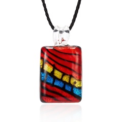 Fashion Summer Black Rope Short Necklace Square Glass Pendant Necklace Colorful Murano Glass Necklace Jewelry Red