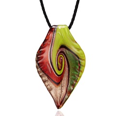 Fashion Leaf Lampwork Glass Pendant Necklace Special Mutil Color Short Black Rope Summer Necklace Jewelry Red