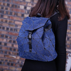 Wholesale MUSSA Women Girl Students Geometry Folding Bag Travel School Bags Backpack Denim Travel Bagpack Dark Blue