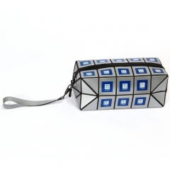 Geometric Diamond Long Square Makeup Bag Hand Bag Silver