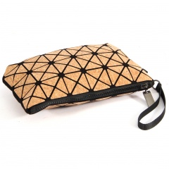Geometric Ringer Makeup Bag Zipper Handle Bag Cork Bag 23.5*15.5cm Brown