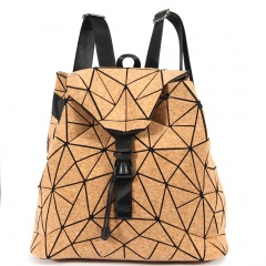 Geometric Rhombic Cork Backpack 34.5*32*13.5cm Brown