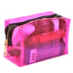 Rose Red Translucent Zipper Bag For Cosmetic Storage 16*11*8cm English letters
