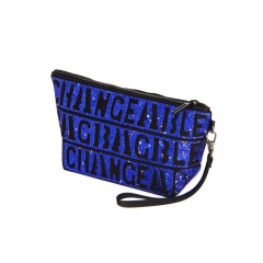 Glitter Letter Zipper Cosmetic Organizer Bag In Hand dark blue
