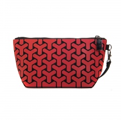Geometric Ringer Zipper Purse Cosmetic Storage Bag Hand Bag 24*12*8cm Red