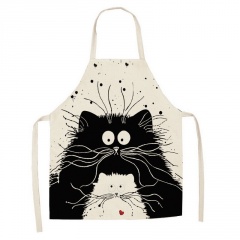 Kitchen Cooking Apron Cute Cat Printed Home Sleeveless Cotton Linen Aprons for Men Women Baking Accessories 68*55cm Cat 1
