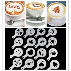 16Pcs Fashion Cappuccino Coffee Barista Stencils Template Strew Flowers Pad Duster Spray 16Pcs