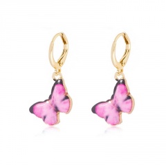 Fashion Colorful Butterfly Drop Dangle Hoop Earrings Women Charm Party Jewelry Pink