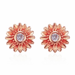 Fashion 18k Gold Daisy Sunflower Cubic Zirconia Stud Earrings Women Jewelry Gift Rose Gold