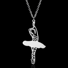 Stainless Steel Hollow Out Butterfly Geometric Animal Pendant Clavicle Necklace Dance Girl
