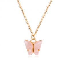 Fashion Boho Pink Butterfly Acrylic Pendant Necklace Elegant Women Party Jewelry Pink