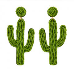 Women Glass Seed Bead Tassel Stud Earrings Drop Dangle Fashion Earrings Jewelry Cactus
