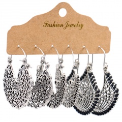 3pair/set Retro Geometric Tassel Turquoise Earrings Set Women Girls Drop Hook Jewelry Sector