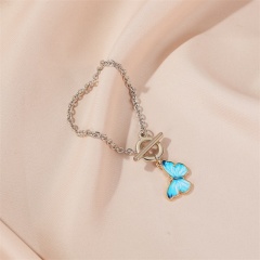 Charm Butterfly Enamel Women Bracelet Bangle Silver Chain Fashion Jewelry Gifts Sky blue