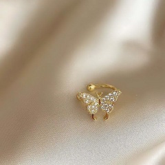 Crystal Gold Silver Butterfly Ear Cuff Clip Stud Earrings Jewelry Gift Elegant Gold