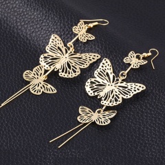 Multi-layer Gold Tassel Butterflys Hollow Earrings Dangle Drop Women Jewelry Gold