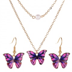 Fashion Butterfly Enamel Choker Necklace Pendant Earrings Jewelry Set Wedding Purple