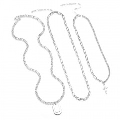 Cross Tag Punk Multi-layer Pendant Necklace Jewelry Chain Elegant Women Men New Silver