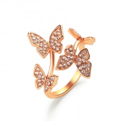 Elegant Women Silver Butterfly Adjustable Finger Rings Rhinestone Party Jewelry Gold