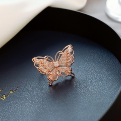 Exaggerated Bow Butterfly Adjustable Finger Rings Rhinestone Party Jewelry New Gold