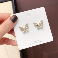 Fashion Crystal Rhinestones Butterfly Silver Earrings Women Jewelry Statement Butterfly
