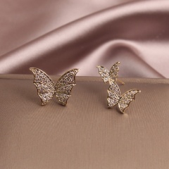 Fashion Crystal Rhinestones flying Butterfly Gold Earrings Stud Earring for Women Jewelry Butterfly