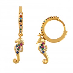 New Style Multi Color Rhinestone Earrring Starfish Seahorse Shape Gold Drop Earring Jewelry For Women Seahorse
