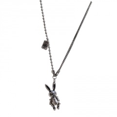 Fashion Black Vintage Distressed Bunny Pendant Necklace Necklace for Women's Jewelry Gift Rabbit